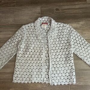 ESPRIT Kids Light Blue Crochet‎ Flower Cardigan Sweater Size M Sweet Grandma